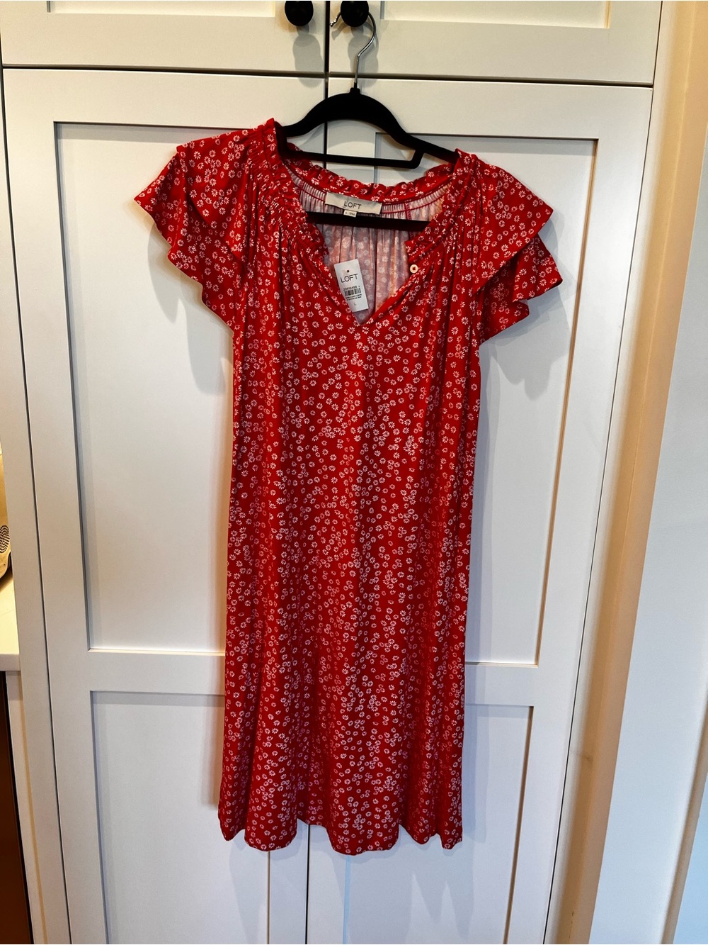 LOFT Coral Floral Flutter Sleeve Dress